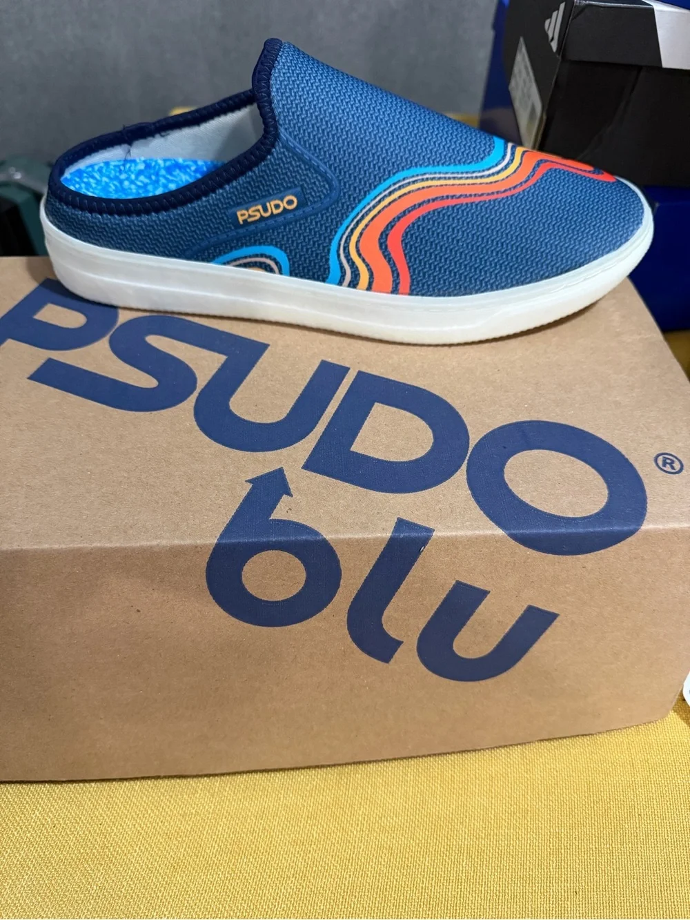 Psudo men’sSlip-On Shoes in Navy with Orange Accent